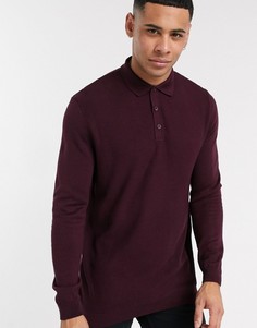 Поло из трикотажа бордового цвета с длинными рукавами Topman-Красный