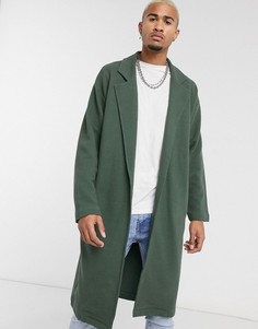 Темно-зеленое легкое трикотажное oversize-пальто ASOS DESIGN-Зеленый