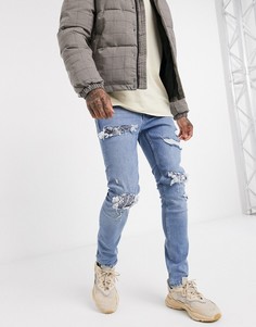 Джинсы скинни с рваной отделкой Topman-Синий
