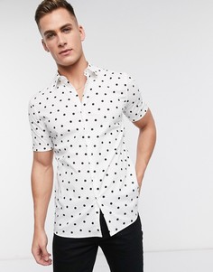 Светло-бежевая рубашка в горошек с короткими рукавами Topman-Светло-бежевый