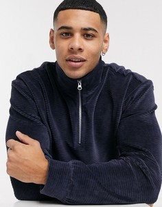 Темно-синий велюровый джемпер на молнии Topman