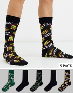 Набор из 5 пар новогодних носков (черные/др.) Topman-Мульти