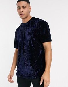 Темно-синяя бархатная футболка Topman-Темно-синий