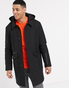 Черное пальто со съемным капюшоном Esprit-Черный