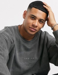 Серый выбеленный oversize-свитшот Topman