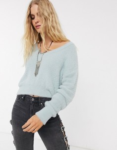 Короткий джемпер с v-образным вырезом Topshop-Зеленый