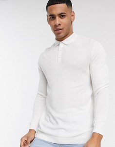 Поло белого цвета с длинными рукавами Topman-Белый