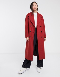 Красное длинное oversize-пальто Selected Femme-Красный