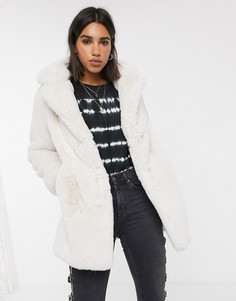 Светло-бежевая шуба из искусственного меха Bershka-Кремовый