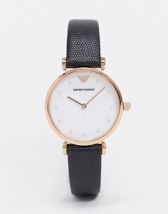 Часы с черным кожаным ремешком Emporio Armani AR11270 Gianni-Черный