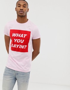 Футболка с принтом \"what you sayin\" и рукавами с отворотами ASOS DESIGN-Розовый