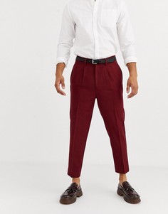 Суженные книзу бордовые укороченные брюки с добавлением шерсти ASOS DESIGN-Красный