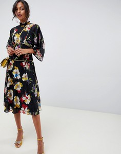 Платье миди с высоким воротником и цветочным принтом ASOS DESIGN-Мульти