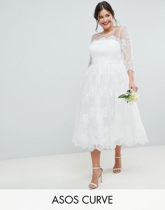 Кружевное платье миди для выпускного/свадьбы ASOS EDITION Curve-Белый