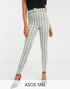 Брюки скинни в клетку с пряжкой ASOS DESIGN Tall-Мульти
