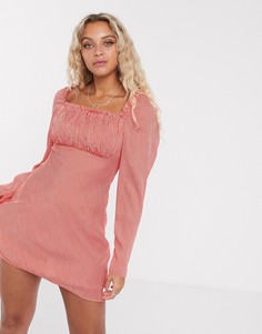 Платье мини в полоску с длинными рукавами и сборками The East Order kym-Красный