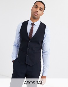 Темно-синий приталенный жилет ASOS DESIGN Tall