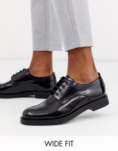 Черные блестящие туфли на шнуровке для широкой стопы Base London-Черный