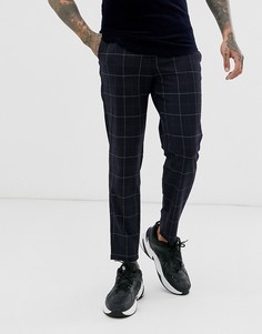 Темно-синие короткие брюки скинни в клетку Bershka-Темно-синий