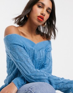 Синий джемпер с открытыми плечами Miss Selfridge