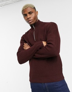 Вязаный свитер ягодного цвета с воротом на молнии Topman-Красный