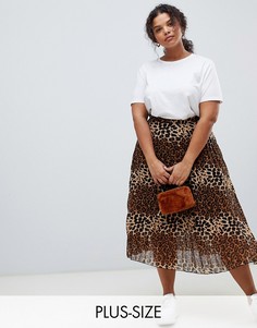 Плиссированная юбка миди с леопардовым принтом Glamorous Curve-Коричневый