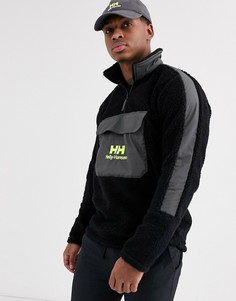 Черный флисовый свитшот с молнией 1/2 и зеленым логотипом Helly Hansen Yu