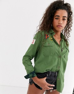 Рубашка в стиле милитари с нашивками Pepe Jeans Katja-Зеленый