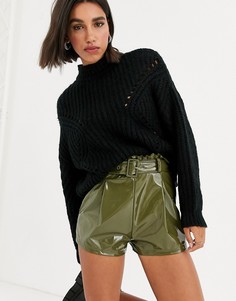 Черный джемпер с отделкой Bershka