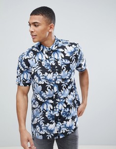 Темно-синяя рубашка с короткими рукавами и принтом Jack Wills Wallingford-Темно-синий