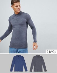Поло обтягивающего кроя с длинным рукавом ASOS DESIGN - Набор из 2 шт. со скидкой-Мульти