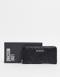 Черный стеганый кошелек на молнии Love Moschino