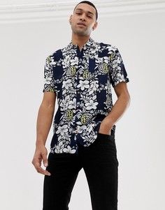 Темно-синяя рубашка из вискозы с ананасами Bellfield-Темно-синий