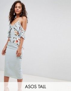Платье-футляр с вышивкой и открытыми плечами ASOS DESIGN Tall-Синий