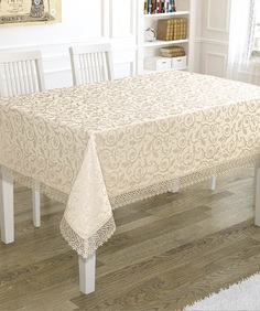 Скатерть "KARNA" KDK с гипюром прямоугольная 160х300 см Бежевый