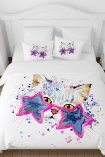 Постельное белье ЕВРО "Звездный кот" Сирень
