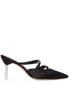Sophia Webster Black Coco 100 satin crystal heel mules