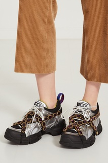 Серебристые кроссовки Flashtrek со съемным декором Gucci
