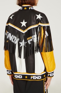 Контрастная кожаная куртка с бахромой Fendi