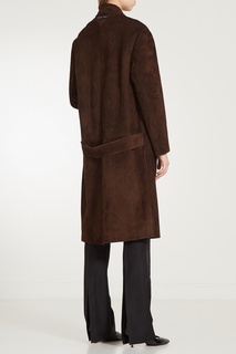 Коричневое замшевое пальто Prada
