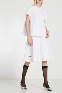 Белая юбка-солнце с логотипом Prada