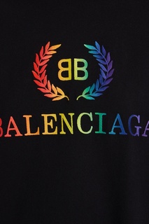 Черная футболка с радужным логотипом BB Balenciaga