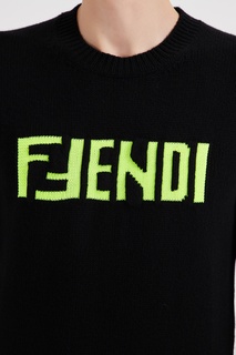 Черный кашемировый свитер с надписью Fendi