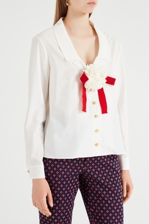 Поплиновая блуза с брошью Gucci