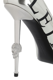Серебристые туфли с логотипом и черепом Philipp Plein