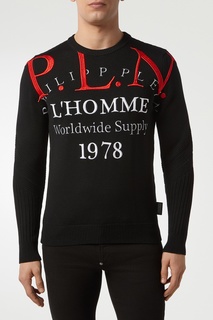 Черный вязаный свитер с надписью Philipp Plein