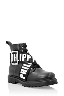 Черные ботинки с текстильными деталями Philipp Plein Kids