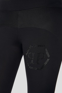 Черные леггинсы с монограммой из кристаллов Philipp Plein