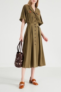 Зеленое платье с расшитыми карманами Alena Akhmadullina