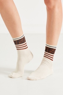 Белые носки с контрастной отделкой Fendi